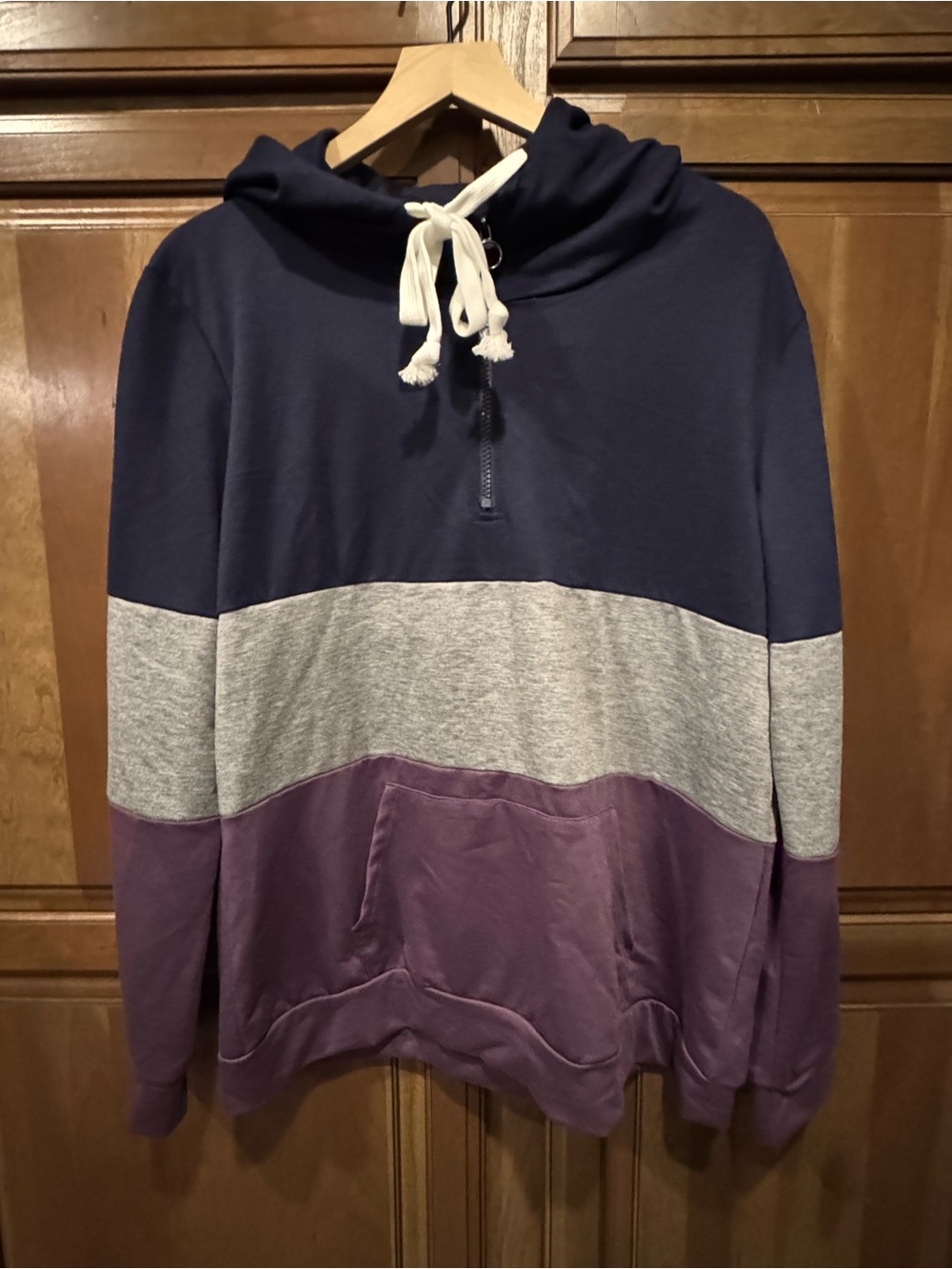 Doublju Women’s Colorblock Pullover Hoodie - Navy, Gray & Purple